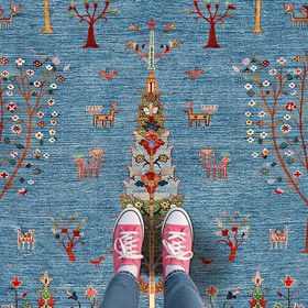 Resim Mavi Zeminde Hayat Ağacı - KL 462 - 230x330 cm 