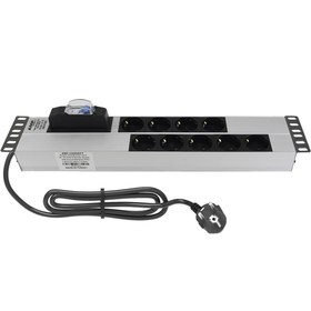 Resim 19'' 2U 9'Lu Schuko Sigortalı Aluminyum Rack Kabin Grup Priz Pdu 