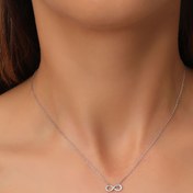 Resim Bilsen Store 925 Ayar Gümüş Zincirli Beyaz Zirkon Taşlı Sonsuzluk Kolye 