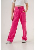Resim Kız Çocuk Yan Cepli Kemerli Keten Pantolon 2551 Fuşya 