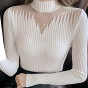 Resim Sonbahar ve Kış için Zarif Uzun Kollu Dar Kesim Kazak, Yüksek Boyunlu Örgü Kazak 