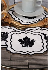 Resim Liva Siyah 6'lı Kokteyl Sunum Peçetesi Sırma Nakış Işlemeli 