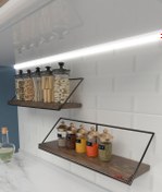 Resim ViraHome Ikili Masif Doğal Ahşap Duvar Rafı Kitaplık Terek Mutfak Rafı Dekoratif Raf Baharatlık 