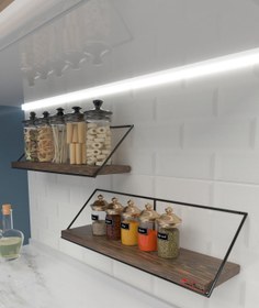 Resim ViraHome Ikili Masif Doğal Ahşap Duvar Rafı Kitaplık Terek Mutfak Rafı Dekoratif Raf Baharatlık 