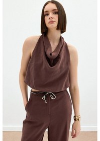 Resim Sateen Degaje Yaka Bluz - Kahve Kahve 