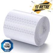 Resim Badem10 Tüvtürk Onaylı Reflektörlü Reflektif Fosforlu Şerit Bant Beyaz Reflekte İkaz Bandı (10 METRE) 