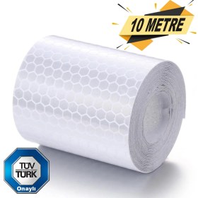 Resim Badem10 Tüvtürk Onaylı Reflektörlü Reflektif Fosforlu Şerit Bant Beyaz Reflekte İkaz Bandı (10 METRE) 