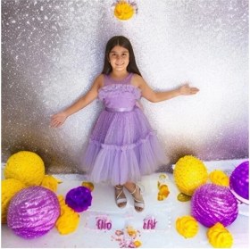 Resim Ahsenim Bebe Göğüs Fırfırlı Pullu Kısa Kız Çocuk Abiye Elbise 