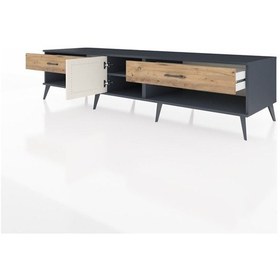 Resim Kronos Tv Ünitesi Tek Raflı 2 Çekmeceli Tek Kapaklı 220x59x51 Antrasit-aytaşı/çam Aytası/atlas Çam - Antrasıt 