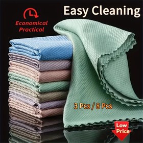 Resim 3'lü veya 8'li Mikrofiber Temizlik Bezleri - Süper Emici, Leke ve Kalıntısız Cam, Araba, Mutfak, Ayna, Bulaşık Havluları - Hızlı Kuruyan, Tüy Bırakmayan Ev ve Araç Temizliği İçin - Paket Seçimi (3 veya 8), Yumuşak Dokulu Tasarım, Polyester Naylon Karışımı 
