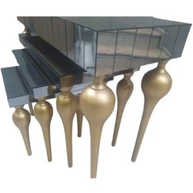 Resim Dresuar-Zigon Sehpa Model Tombul Torna Kayın Parlak Gold Ayak Ta Beyaz - Ceviz 