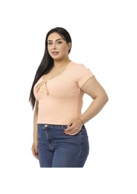 Resim Disentis Büyük Beden Yarım Kollu Göğüste Bağcık Detaylı Kaşkorse Somon Body-somon Somon 