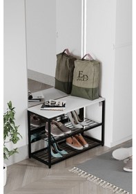 Resim Ruby 3 Raflı Ayakkabılık , Siyah Metal - Beyaz Tabla Siyah - Beyaz 