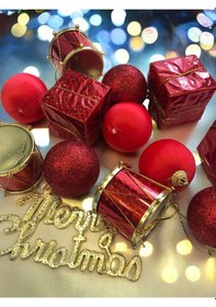 Resim 13 Parça Noel Çam Ağacı Süsleme Chrismistmas Yeni Yıl Yılbaşı Noel Çam Ağacı Süsü Lüx 13 Parça 1 Trompet Çanı Kırmızı 