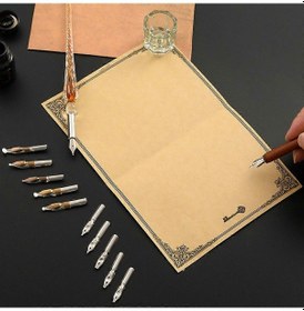 Resim Ganzhoushop Vintage Dip Kalemler Dolma Kalem Mürekkebi 10 Uç Kalemlik Hediye Kutusu Kaligrafi Kırtasiye Ofis Okul Malzemeleri Kırmızıyeşil 