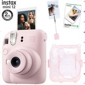 Resim Fujifilm Instax mini 12 Pembe Fotoğraf Makinesi-10'lu Film-Kıskaçlı Resim Standı ve Simli Pleksi Kılıf Seti 