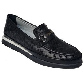 Resim Öztürk C-c Bant Model Deri Delik Baskılı Kadın Loafer Ayakkabı Ma Siyah Beyaz Beyaz - Siyah 