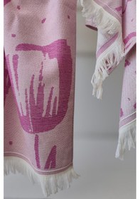 Resim %100 Pamuk Saçaklı Jakarlı Lale Desenli Peştemal Ve Peşkir Takımı-fuşya Fusya Fuşya 
