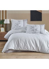 Resim Clasy Çizgili Poplin Nevresim Takımı Tek Kişilik Suave V7 Beyaz 