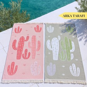 Resim Cactus Throw Müslin Pamuk Peştamal Seti 100x180 cm Haki/Pudra - 2 Adet 100x180 cm 