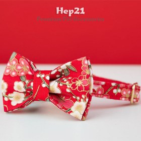 Resim Cat Collar Velvet Cat Collar with Bell 015263 - Fuchsia Bow Tie / S/M 