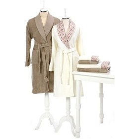 Resim Özdilek Kalbim Aile Bornoz Seti Kahve-Krem 