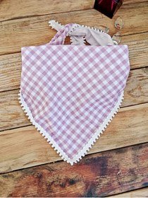 Resim Mufincollection Lila Beyaz Ekose Desenli Kendinden Bağlamalı Pamuklu Bandana 
