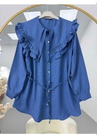 Resim Lovie Moda Fırfır Yaka Bağcıklı Tunik Mavi 