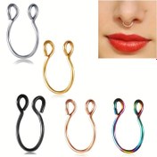 Resim 5 adet Paslanmaz Çelik U-Şekilli Burun Halkası Burun Klipsi Seti Sahte Piercing Hoop Burun Halkası Seti Kadınlar için 