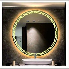 Resim Dnr-Mirror90 Cm Günışığı Ledli Tasarım Kumlamalı Banyo Aynası Makyaj Aynası Işıklı Ayna 