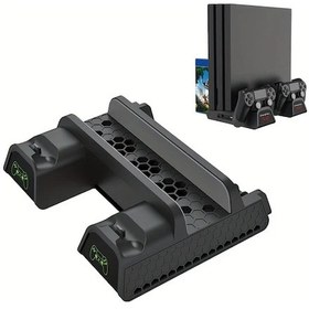 Resim Cordial Ps4 Stand Soğutma Fan İstasyonu Siyah Ps4 Slim Pro İçin Dikey Stand Çift Kontrol Şarj Dock Usb Port 12 Oyun Yuvası 