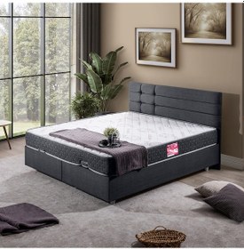 Resim Viyana Çift Kişilik Baza Başlık Letto Yatak Seti - Antrasit 140 x 190 