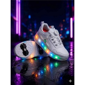 Resim Ayakkabı Fuarı Elit EYL034 Erkek Çocuk Rgb LED Işıklı Çıkarılabilir Tekerlekli Paten Ayakkabı Beyaz 