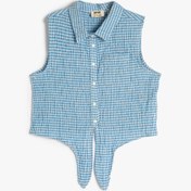 Resim Kız Çocuk Crop Kolsuz Gömlek Belden Bağlamalı Pötikareli 