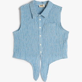 Resim Kız Çocuk Crop Kolsuz Gömlek Belden Bağlamalı Pötikareli 