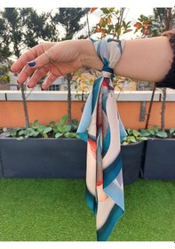 Resim Şifon Saten Fular Bandana Desenli Fular Aksesuar Renkli 