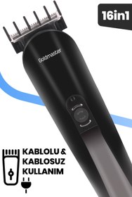 Resim GOLDMASTER Live 16in1 Paslanmaz Çelik Yüz,Saç,Sakal,Vucüt Full Standlı Erkek Bakım Seti Kiti GM9115 