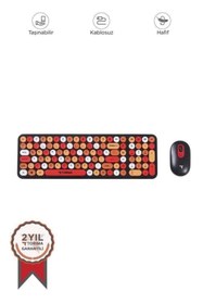 Resim Torima TMK-07 Çok Renkli Retro Daktilo Görünümlü Kablosuz Q Klavye Mouse Seti 