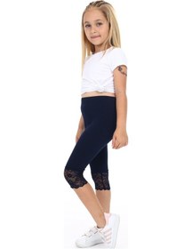 Resim Toontoy Kids Toontoy Kız Çocuk Paça Dantel Detaylı Kapri Lacivert 