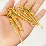 Resim 10 adet Zarif Altın Kulak Çantası Yeşil Taş Detaylı - Taşınabilir, Anahtarlık Asılı, Kişisel Hijyen ve Şık Aksesuarlar için İdeal, Kişisel Hijyen Aksesuarı | Zarif Aksesuar | Dayanıklı Metal, Kulak Çantası 