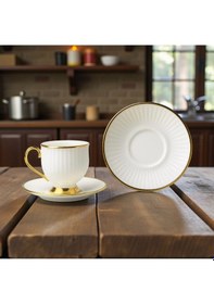 Resim Özlife Sedef Porselen Yaldızlı Kahve Fincanı Seti Takımı 6 Kişilik 9025 Beyaz 