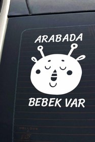 Resim AVMmarketim Arabada Bebek Var Sevimli Beyaz Oto Cam Sticker Hayvan Figürlü Ikaz Uyarı Yazısı 