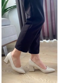 Resim Preshley Kadın Nova Krem Cilt 6,5 Cm Kalın Topuklu Stiletto Krem 