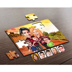 Resim Kişiye Özel Aile Karikatürlü Ahşap Puzzle-5 
