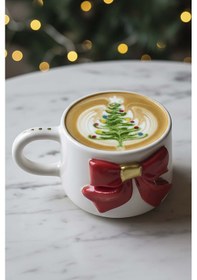 Resim Rivaistanbul Kurdele Amore 24 K Altın Süslemeli El Yapımı Yılbaşı Hediyesi Seramik Double Kahve Fincanı, Mug, Kupa Kırmızı 