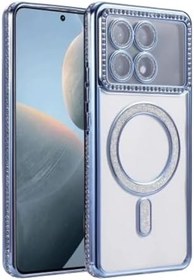 Resim Zipax Xiaomi Poco X6 Pro ile Uyumlu Kılıf, Şarj Özellikli, Simli Taşlı, Mavi 