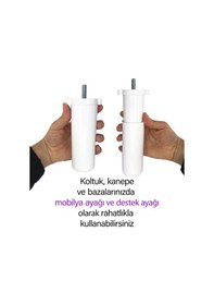 Resim 4 Adet Destek Ayağı 13-19 Cm Beyaz Ve 4 Adet Metal Düz Ayak Tabanı M8 Civatalı İnce Diş Mobilya Kanepe Baza Koltuk Seti 
