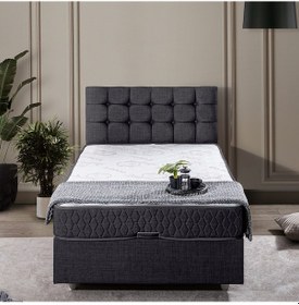 Resim Venedik Tek Kişilik Baza Başlık Comfort Ortopedik Yatak Seti - Antrasit 90 x 200 