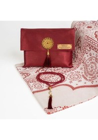 Resim Seccade + Tesbih Seti Şantuk Kese, Bordo Lacivert 110 x 64 