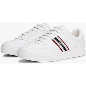 Resim Tommy Hilfiger Th Dokuma Şeritli Düz Taban Kadın Beyaz Sneaker Fw0fw09001ybs Beyaz 